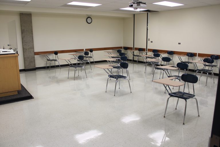 Room with chairs in classroom setup