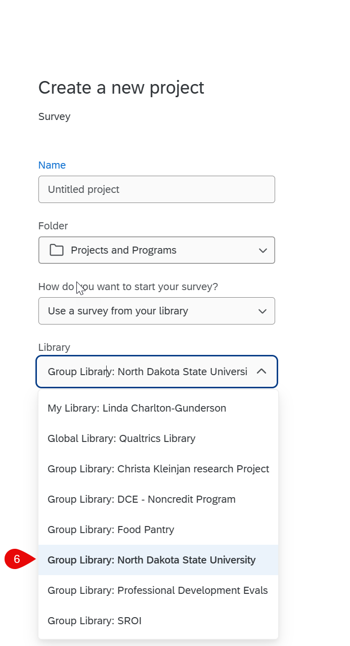 more of the Create a new project menu showing the Library