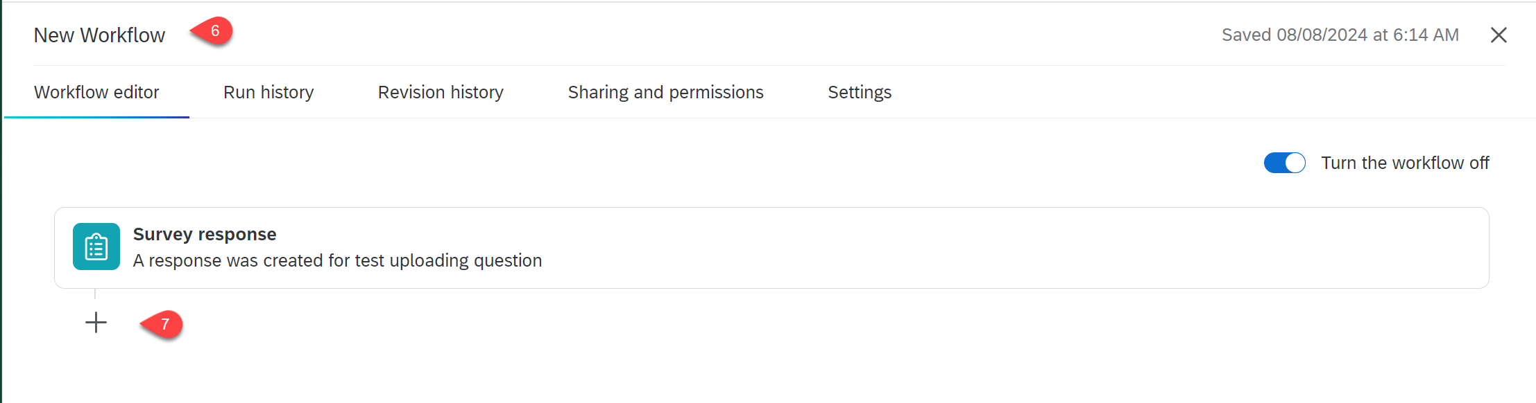 Showing where to add the name of the workflow and the +