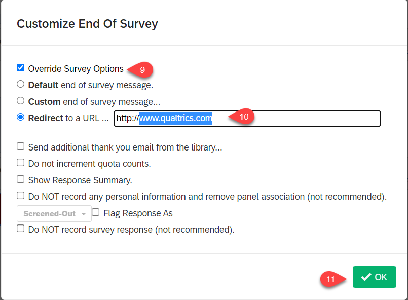 Customize End of Survey